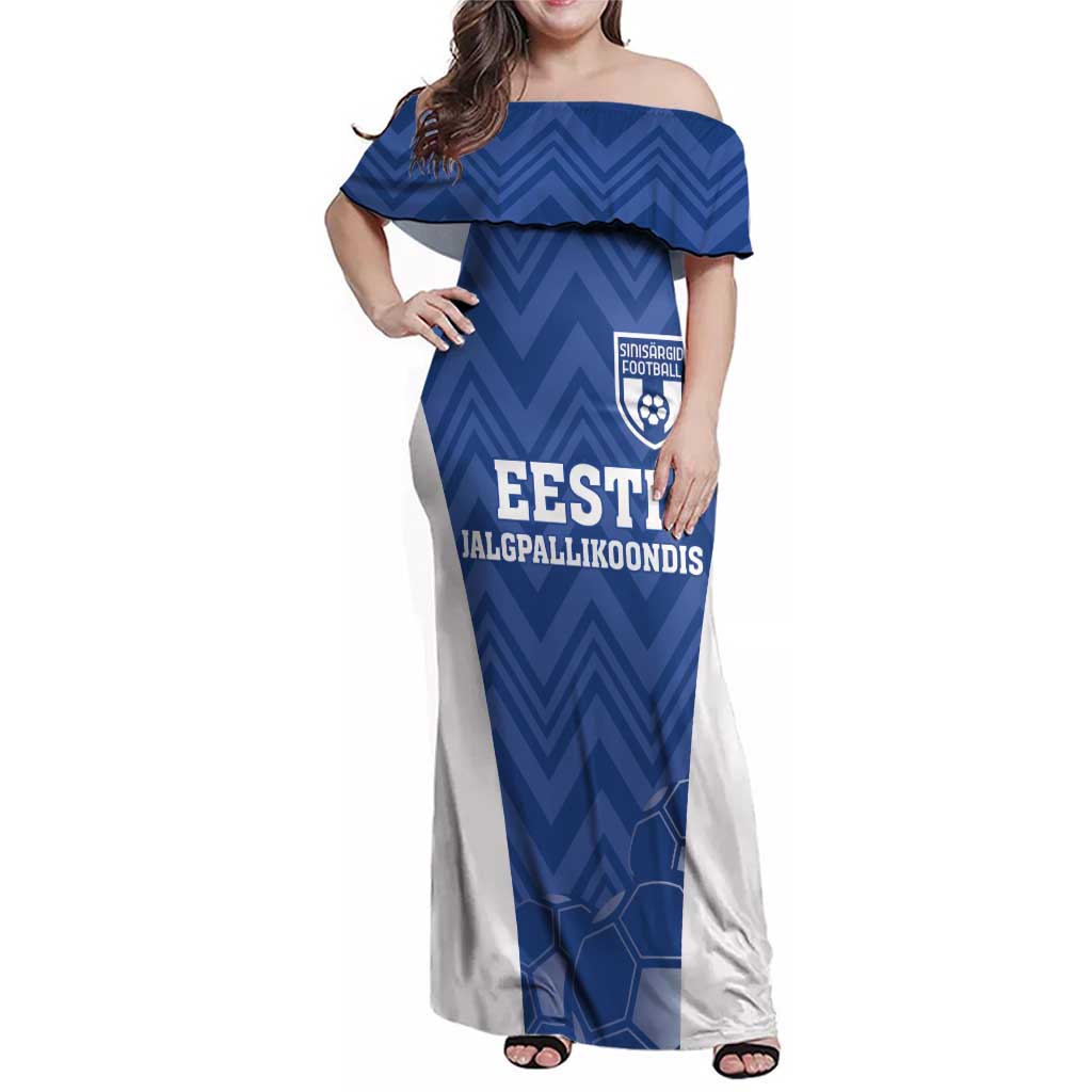 Custom Estonia Football Family Matching Off Shoulder Maxi Dress and Hawaiian Shirt Eesti Jalgpallikoondis