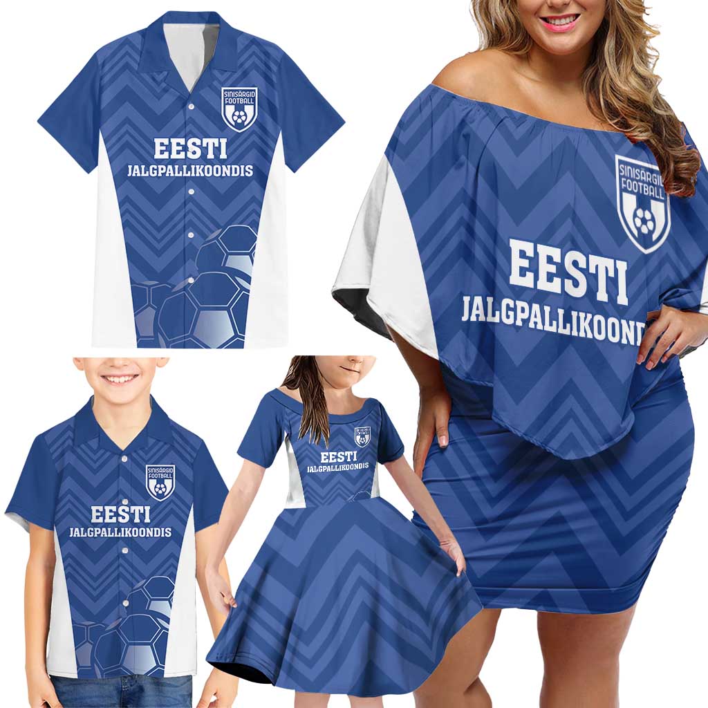 Custom Estonia Football Family Matching Off Shoulder Short Dress and Hawaiian Shirt Eesti Jalgpallikoondis