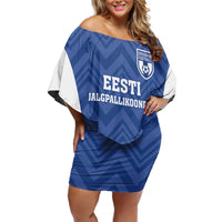 Custom Estonia Football Family Matching Off Shoulder Short Dress and Hawaiian Shirt Eesti Jalgpallikoondis