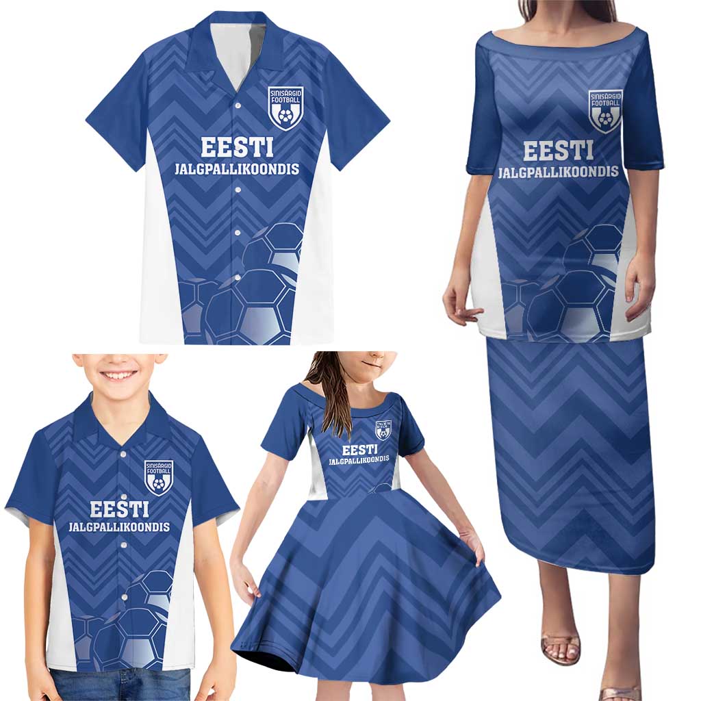 Custom Estonia Football Family Matching Puletasi and Hawaiian Shirt Eesti Jalgpallikoondis