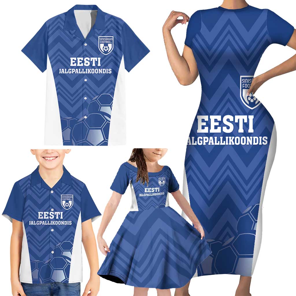 Custom Estonia Football Family Matching Short Sleeve Bodycon Dress and Hawaiian Shirt Eesti Jalgpallikoondis