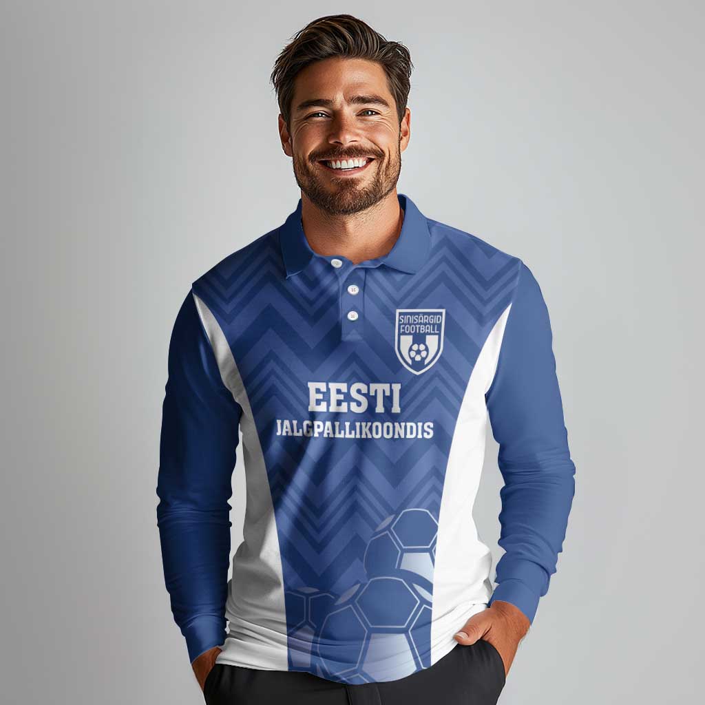 Custom Estonia Football Long Sleeve Polo Shirt Eesti Jalgpallikoondis