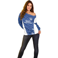 Custom Estonia Football Off Shoulder Sweater Eesti Jalgpallikoondis