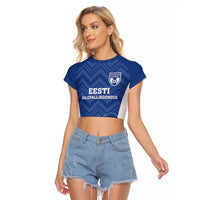Custom Estonia Football Raglan Cropped T Shirt Eesti Jalgpallikoondis
