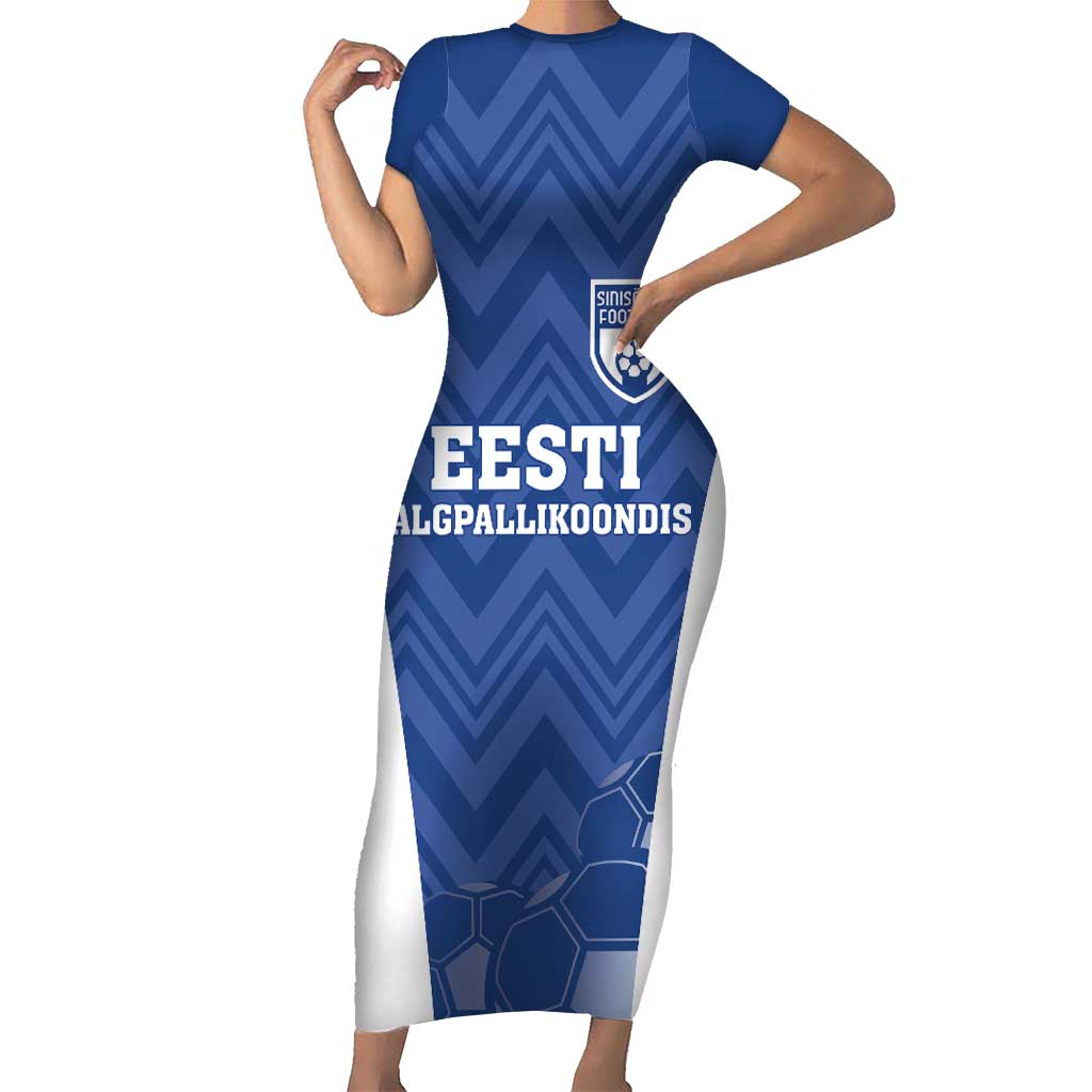 Custom Estonia Football Short Sleeve Bodycon Dress Eesti Jalgpallikoondis