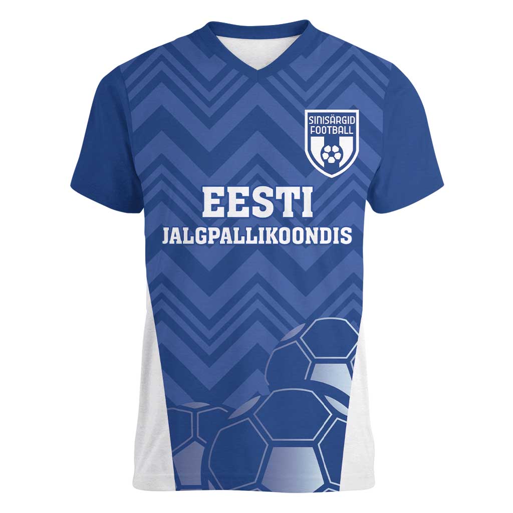 Custom Estonia Football Women V-Neck T-Shirt Eesti Jalgpallikoondis