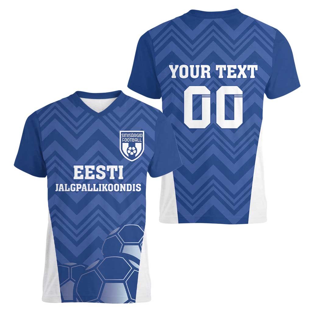 Custom Estonia Football Women V-Neck T-Shirt Eesti Jalgpallikoondis