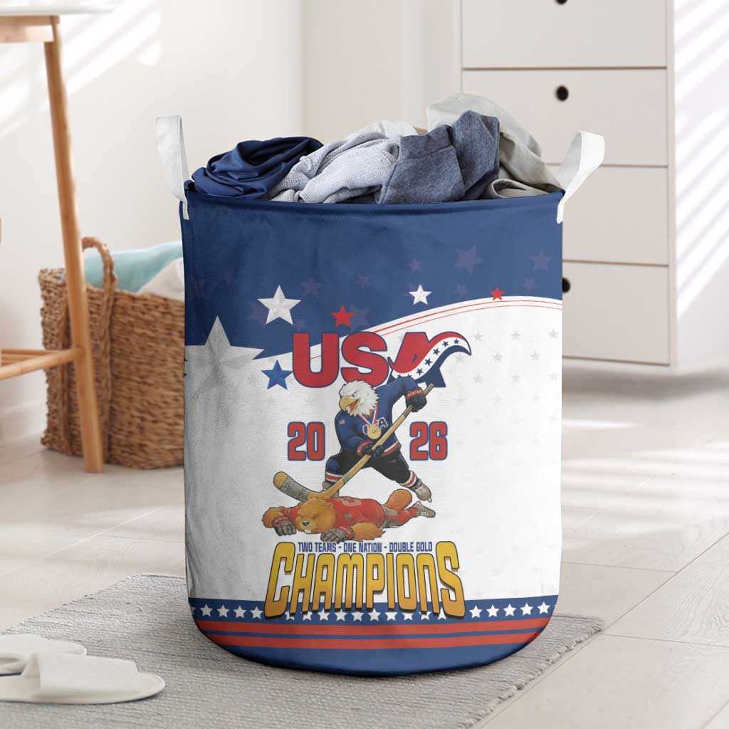 USA Ice Hockey Champions 2026 Laundry Basket American Eagle Victory Hockey Pride