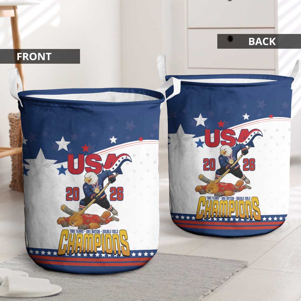 USA Ice Hockey Champions 2026 Laundry Basket American Eagle Victory Hockey Pride