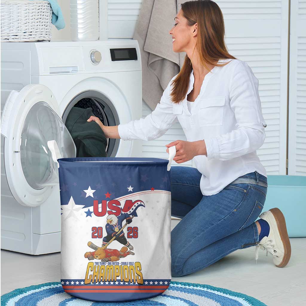 USA Ice Hockey Champions 2026 Laundry Basket American Eagle Victory Hockey Pride