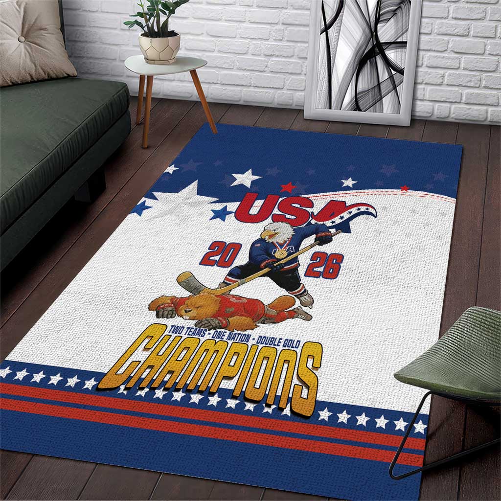 USA Ice Hockey Champions 2026 Area Rug American Eagle Victory Hockey Pride