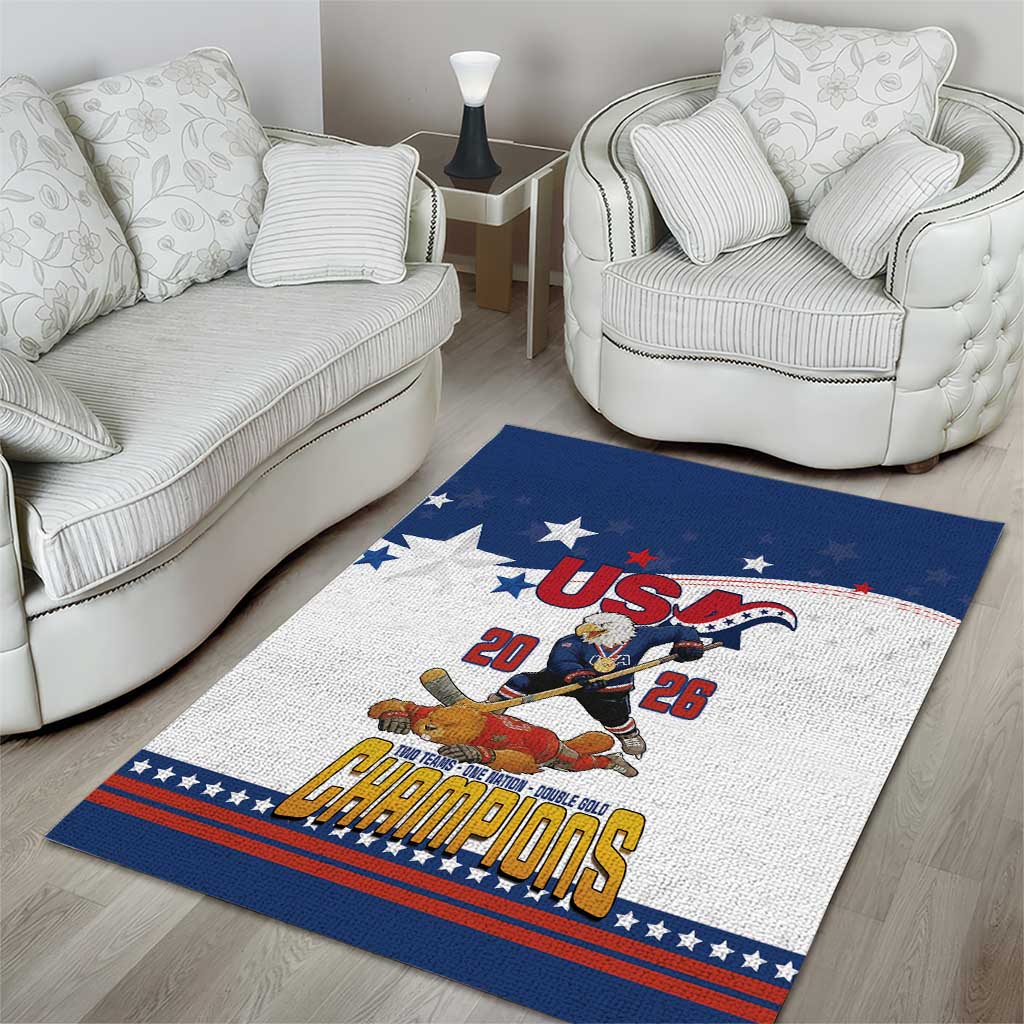 USA Ice Hockey Champions 2026 Area Rug American Eagle Victory Hockey Pride