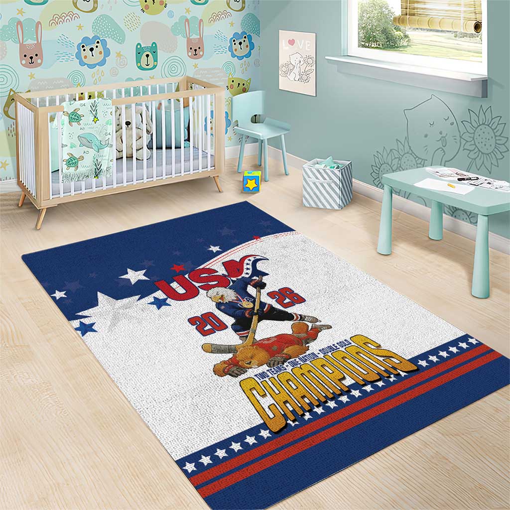 USA Ice Hockey Champions 2026 Area Rug American Eagle Victory Hockey Pride