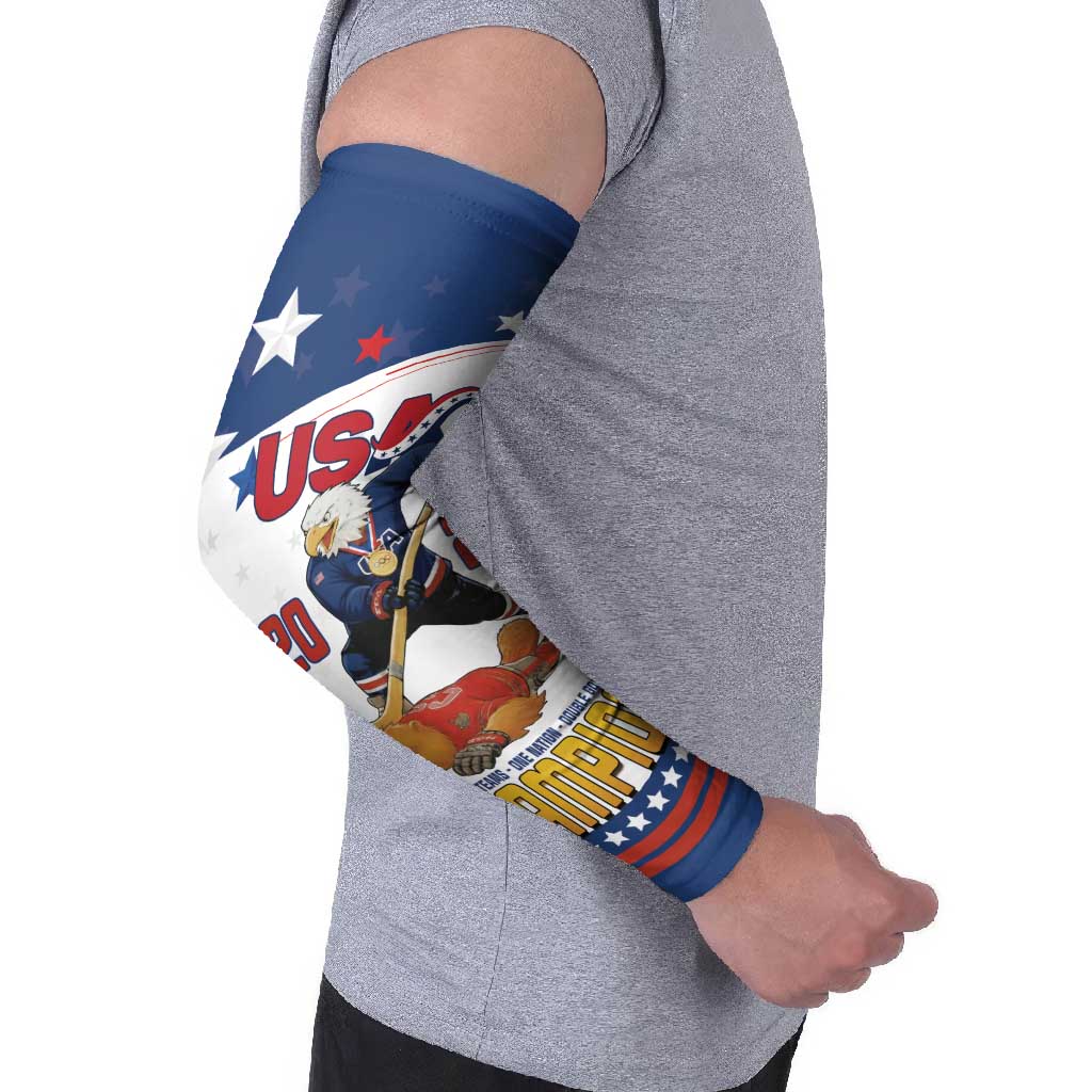 Custom USA Ice Hockey Champions 2026 Arm Sleeves American Eagle Victory Hockey Pride