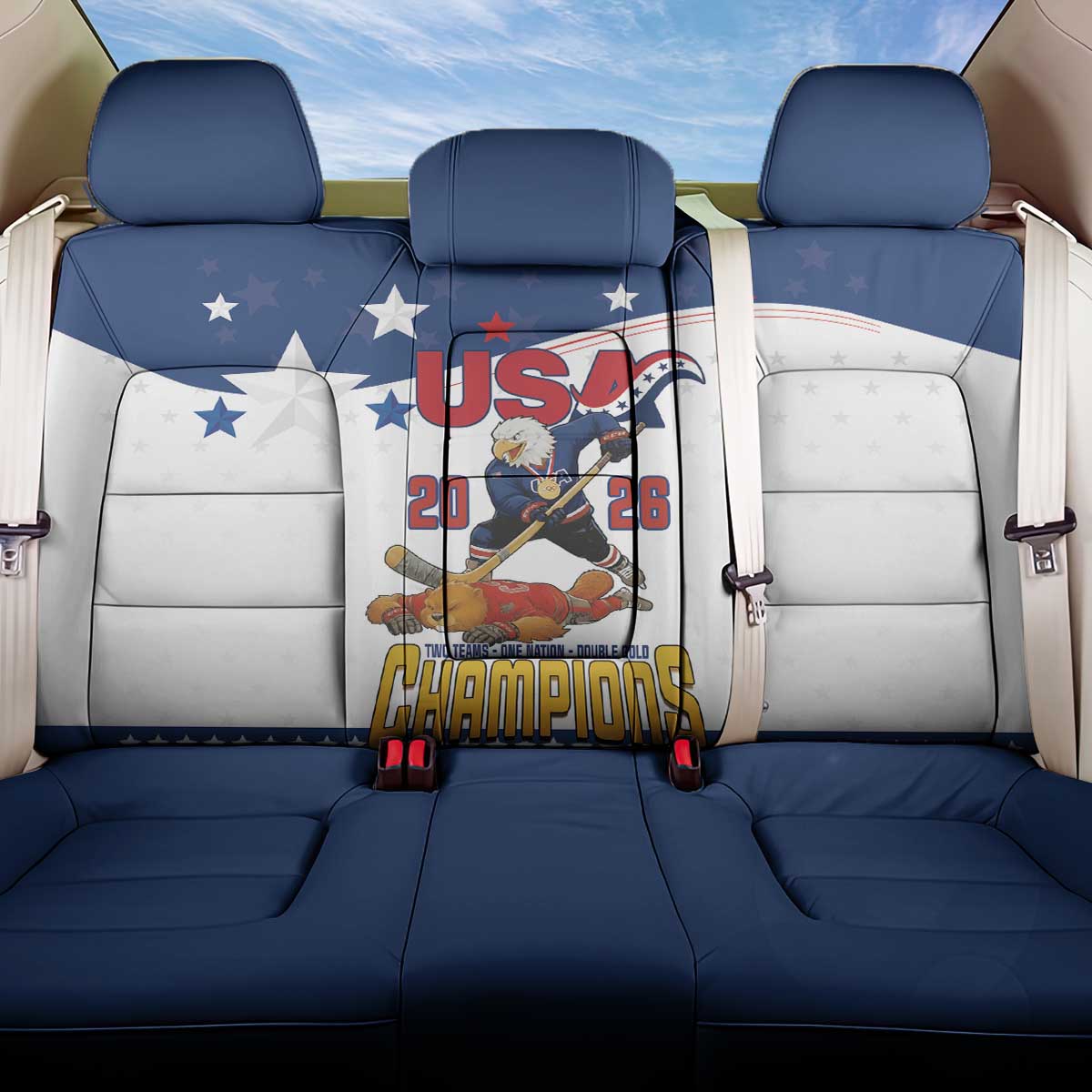 USA Ice Hockey Champions 2026 Back Car Seat Cover American Eagle Victory Hockey Pride