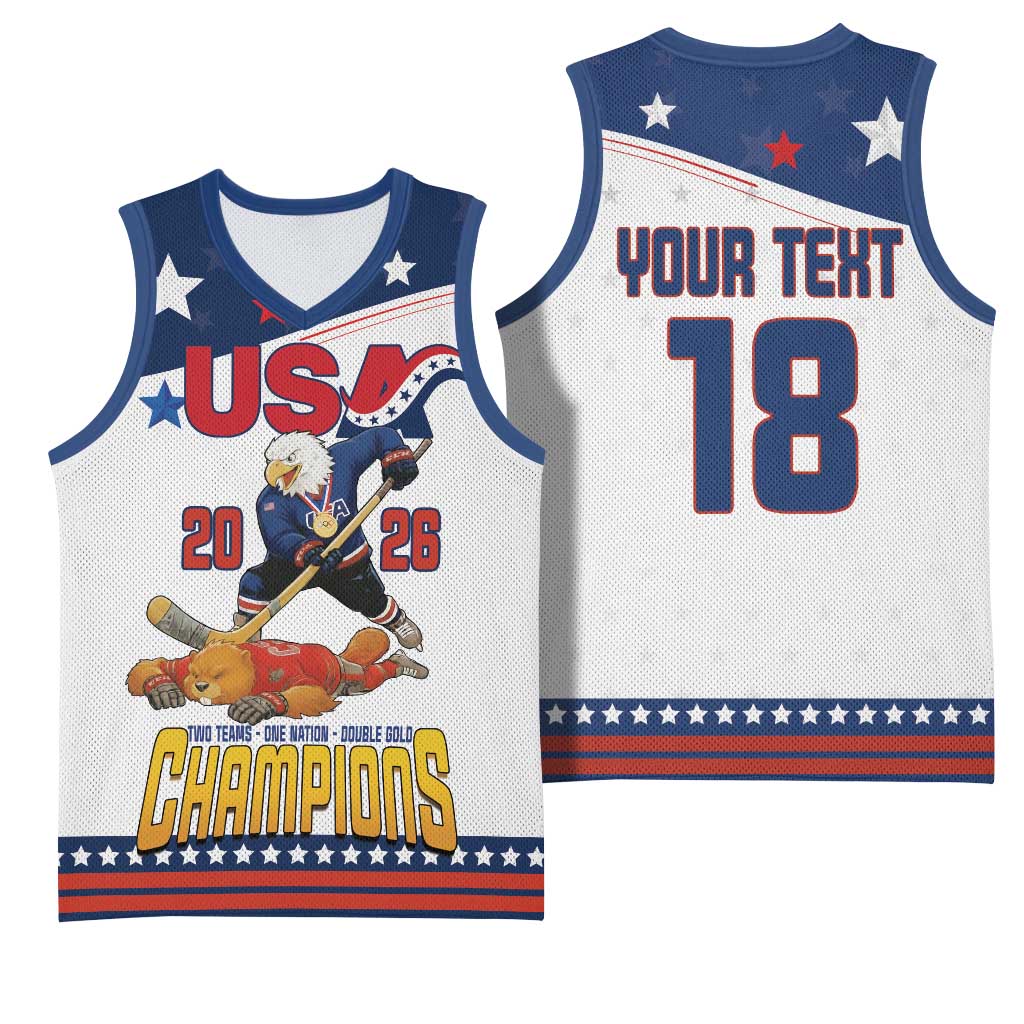 Custom USA Ice Hockey Champions 2026 Basketball Jersey American Eagle Victory Hockey Pride