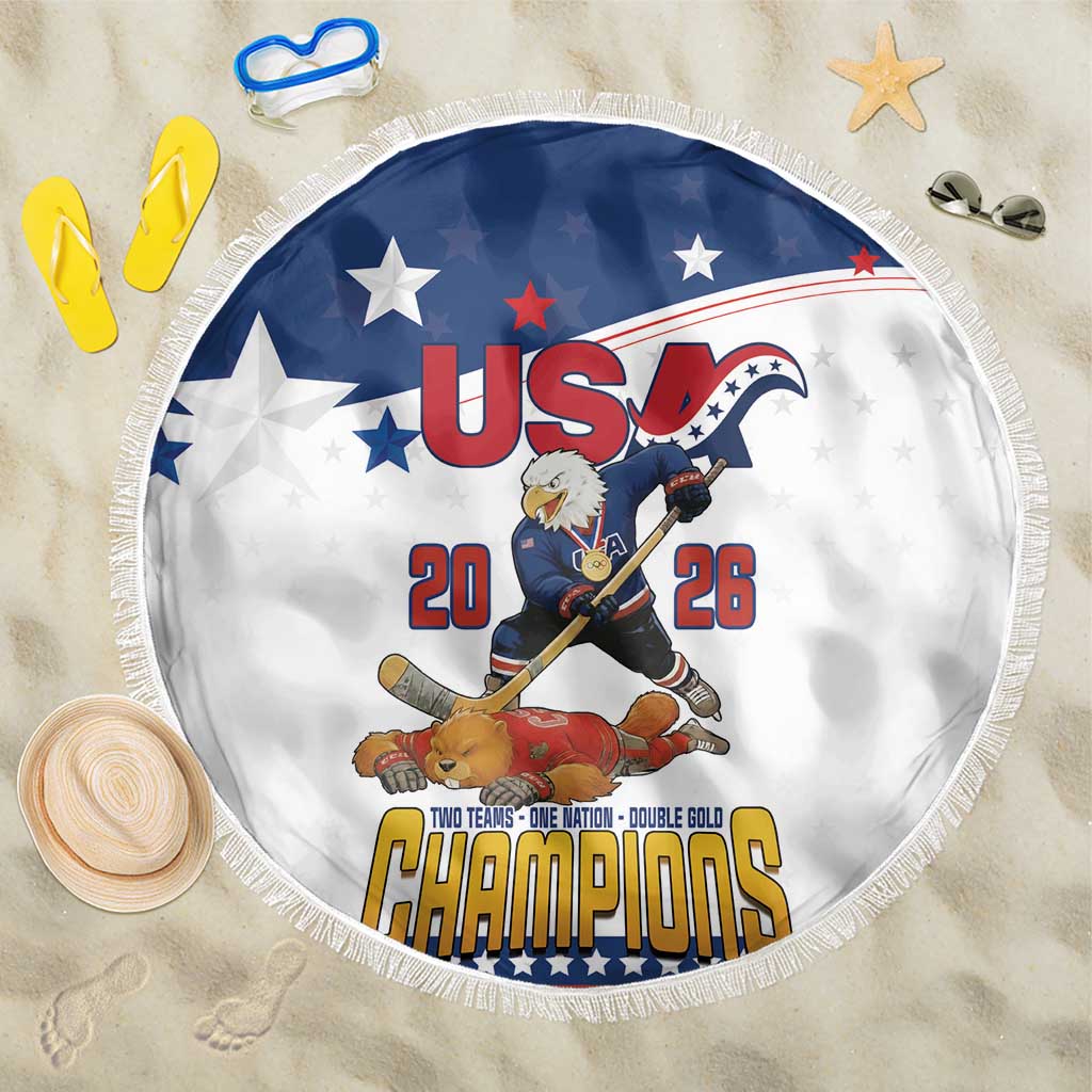 USA Ice Hockey Champions 2026 Beach Blanket American Eagle Victory Hockey Pride