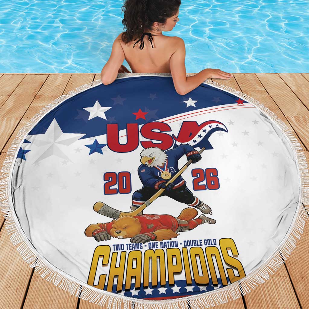 USA Ice Hockey Champions 2026 Beach Blanket American Eagle Victory Hockey Pride