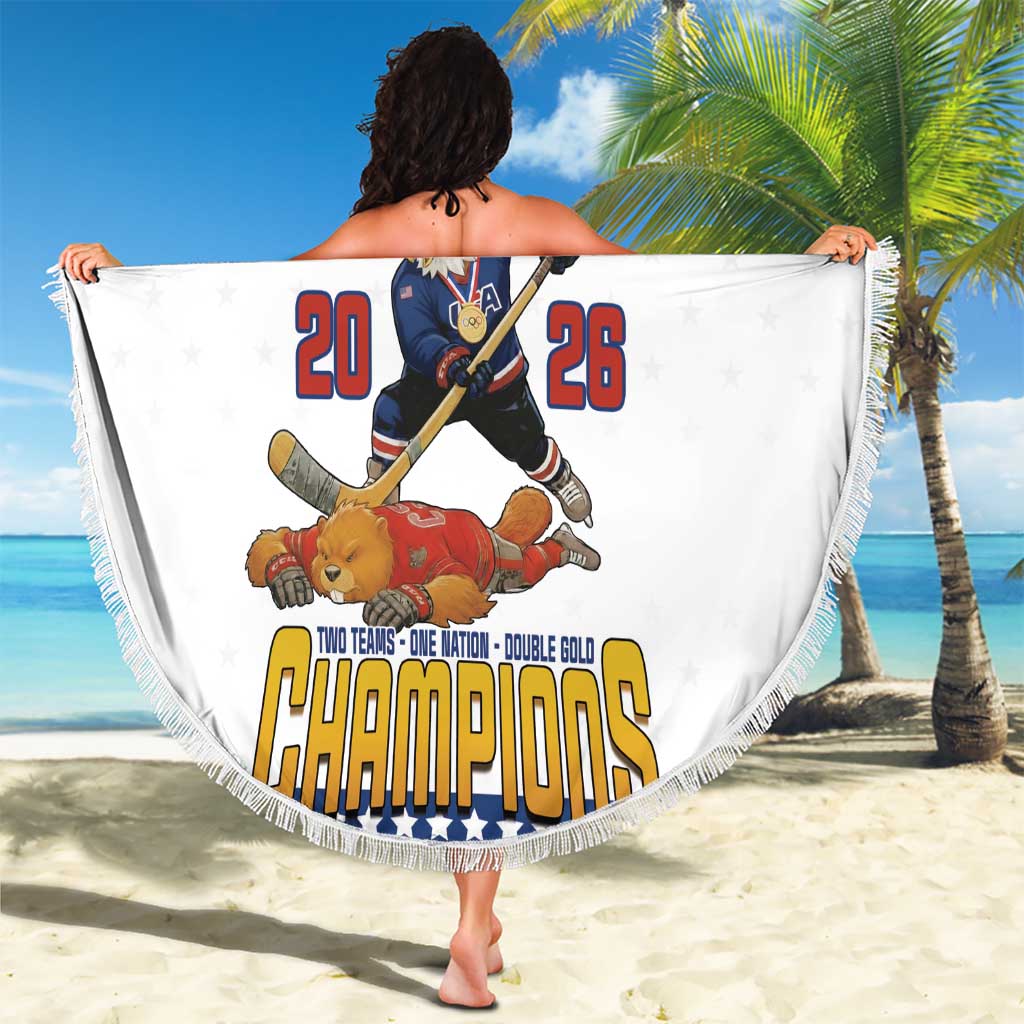 USA Ice Hockey Champions 2026 Beach Blanket American Eagle Victory Hockey Pride
