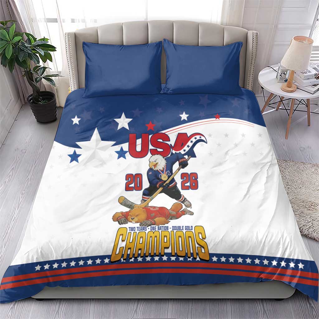USA Ice Hockey Champions 2026 Bedding Set American Eagle Victory Hockey Pride