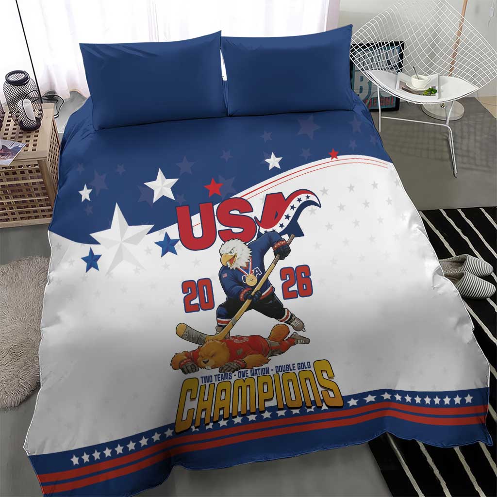 USA Ice Hockey Champions 2026 Bedding Set American Eagle Victory Hockey Pride