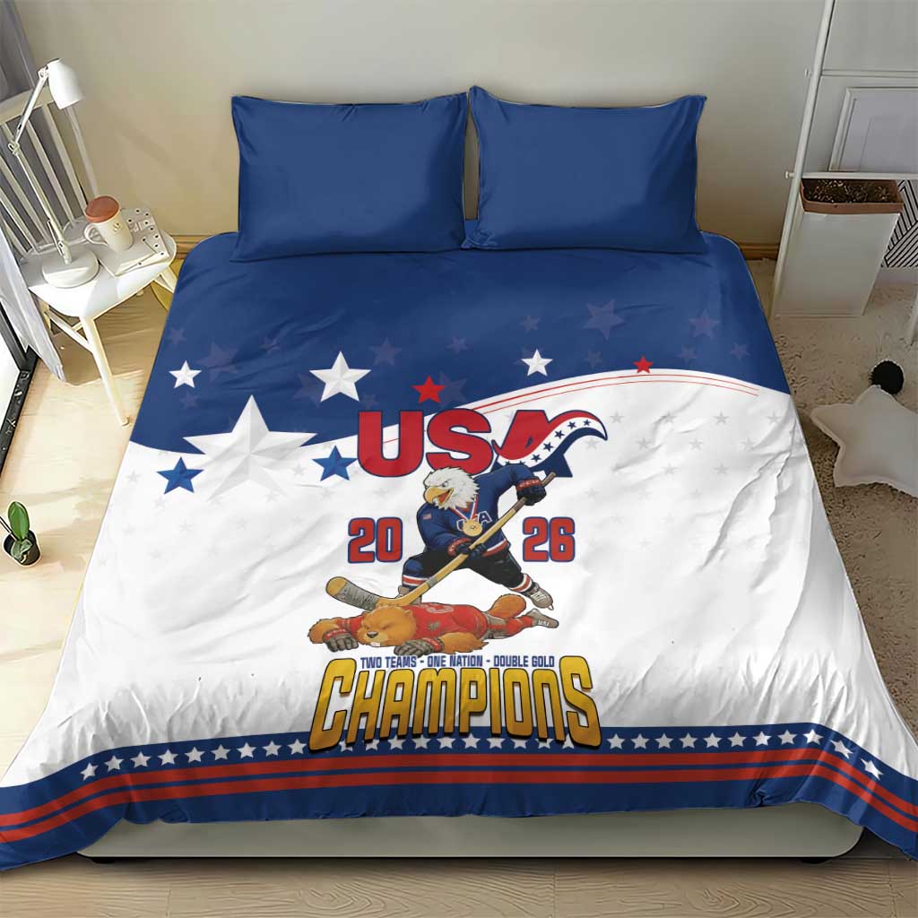 USA Ice Hockey Champions 2026 Bedding Set American Eagle Victory Hockey Pride