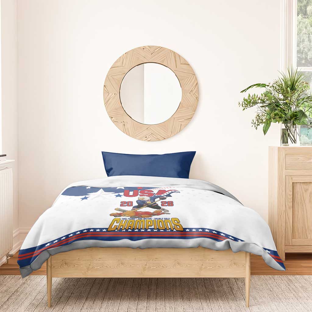 USA Ice Hockey Champions 2026 Bedding Set American Eagle Victory Hockey Pride