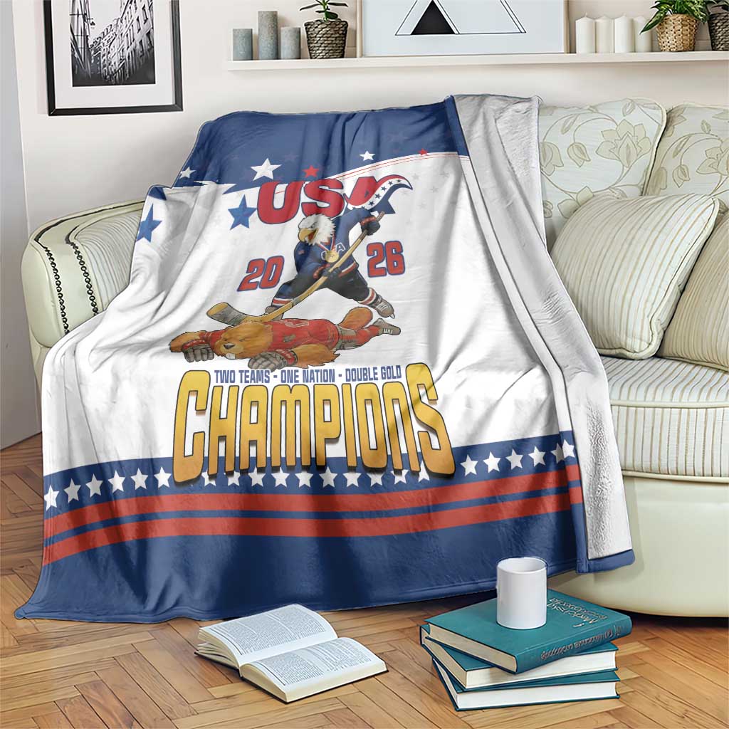USA Ice Hockey Champions 2026 Blanket American Eagle Victory Hockey Pride