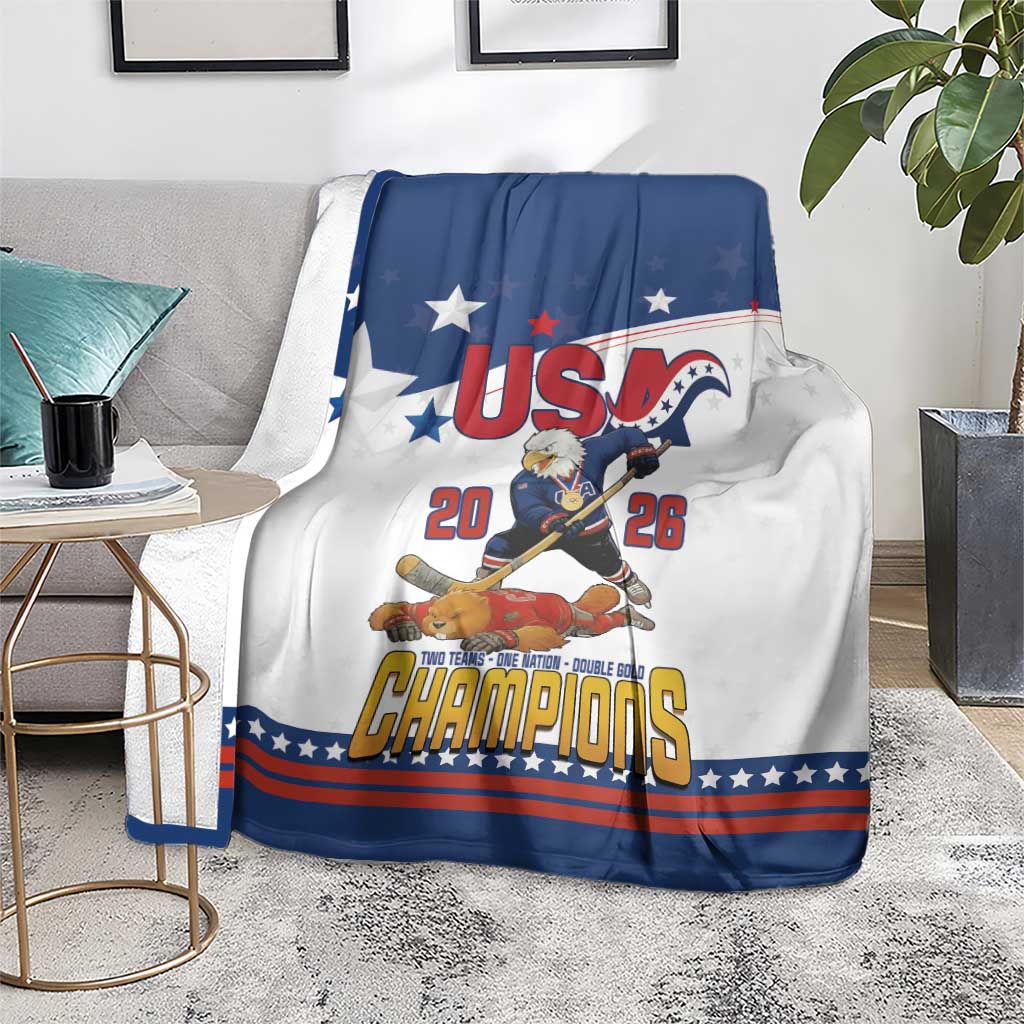 USA Ice Hockey Champions 2026 Blanket American Eagle Victory Hockey Pride