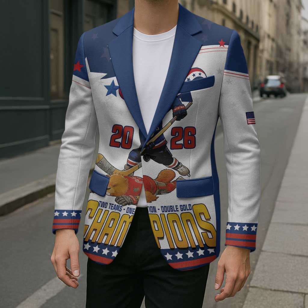 Custom USA Ice Hockey Champions 2026 Blazer American Eagle Victory Hockey Pride