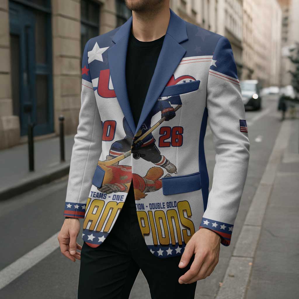 Custom USA Ice Hockey Champions 2026 Blazer American Eagle Victory Hockey Pride