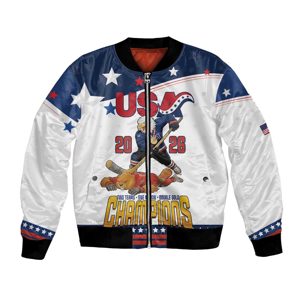 Custom USA Ice Hockey Champions 2026 Bomber Jacket American Eagle Victory Hockey Pride