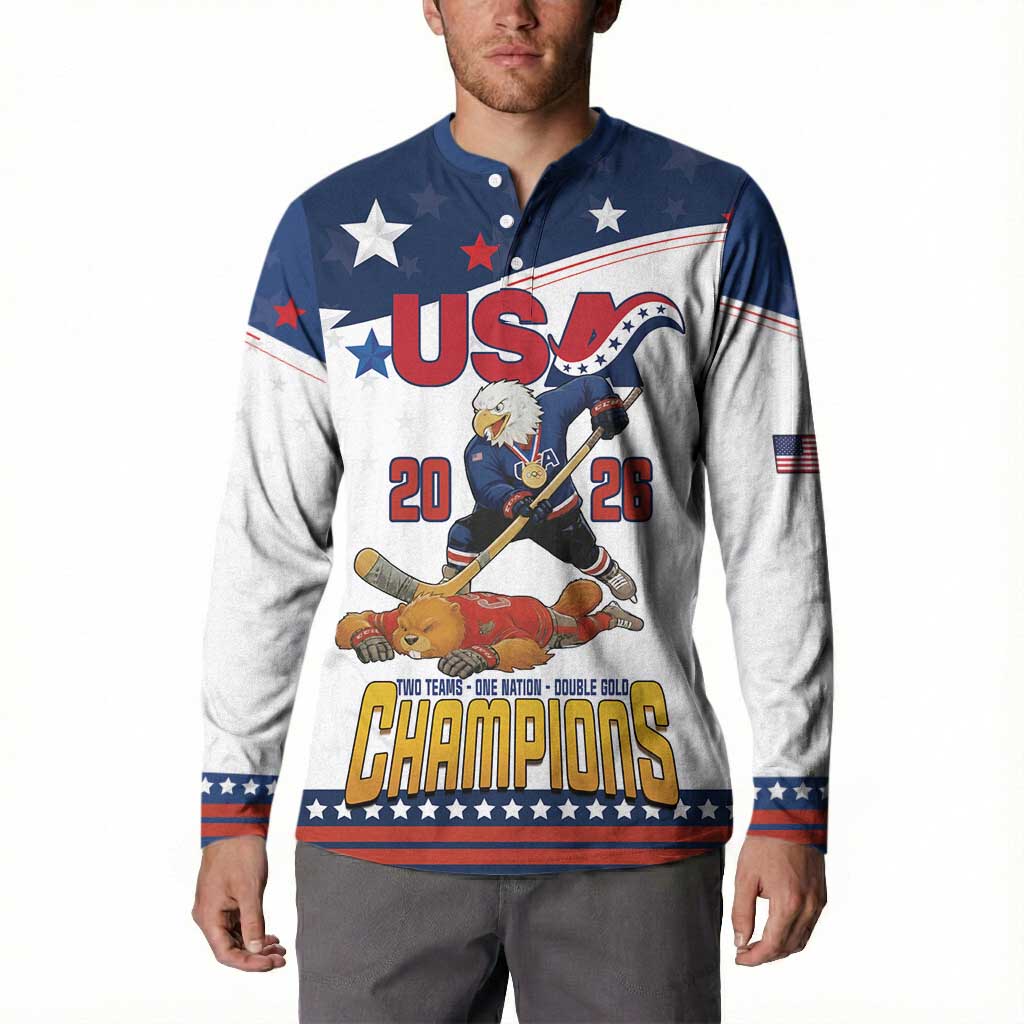 Custom USA Ice Hockey Champions 2026 Button Sweatshirt American Eagle Victory Hockey Pride