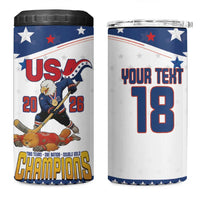 Custom USA Ice Hockey Champions 2026 4 in 1 Can Cooler Tumbler American Eagle Victory Hockey Pride