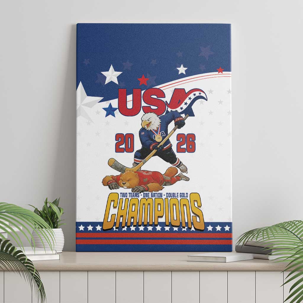 USA Ice Hockey Champions 2026 Canvas Wall Art American Eagle Victory Hockey Pride