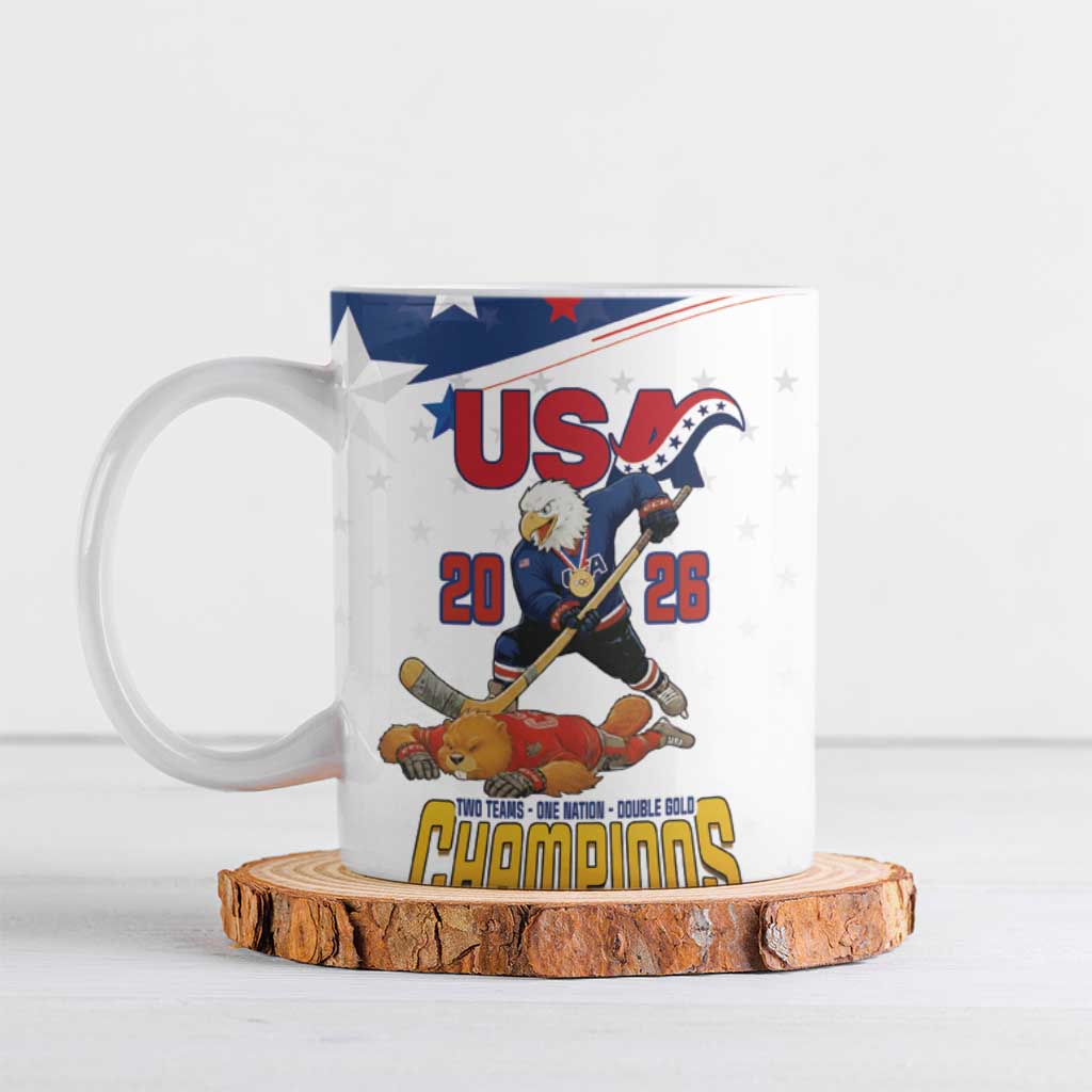 Custom USA Ice Hockey Champions 2026 Ceramic Mug American Eagle Victory Hockey Pride