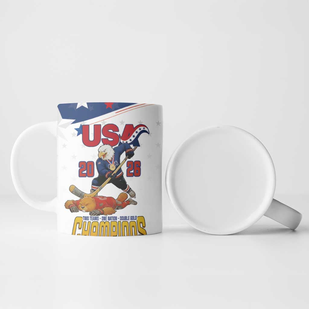 Custom USA Ice Hockey Champions 2026 Ceramic Mug American Eagle Victory Hockey Pride