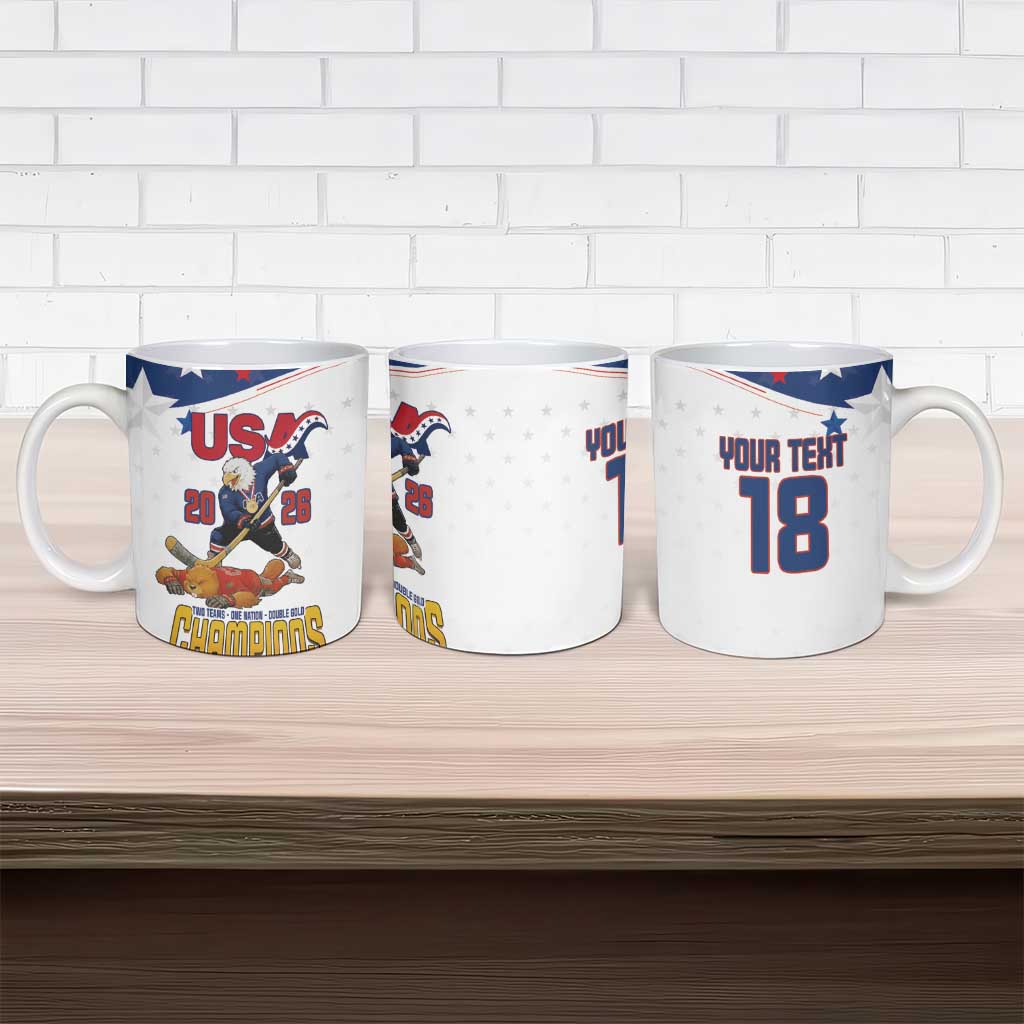 Custom USA Ice Hockey Champions 2026 Ceramic Mug American Eagle Victory Hockey Pride