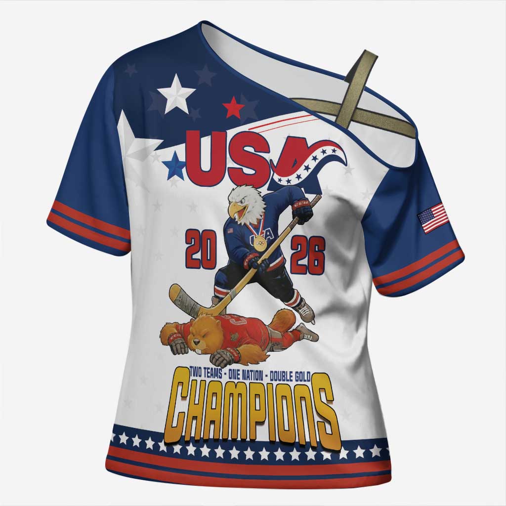 Custom USA Ice Hockey Champions 2026 Cross Shoulder Shirt American Eagle Victory Hockey Pride
