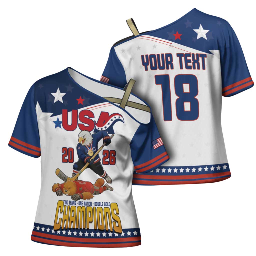 Custom USA Ice Hockey Champions 2026 Cross Shoulder Shirt American Eagle Victory Hockey Pride