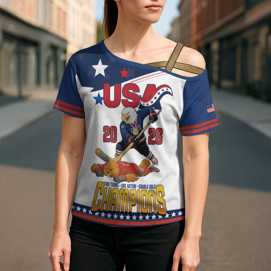 Custom USA Ice Hockey Champions 2026 Cross Shoulder Shirt American Eagle Victory Hockey Pride