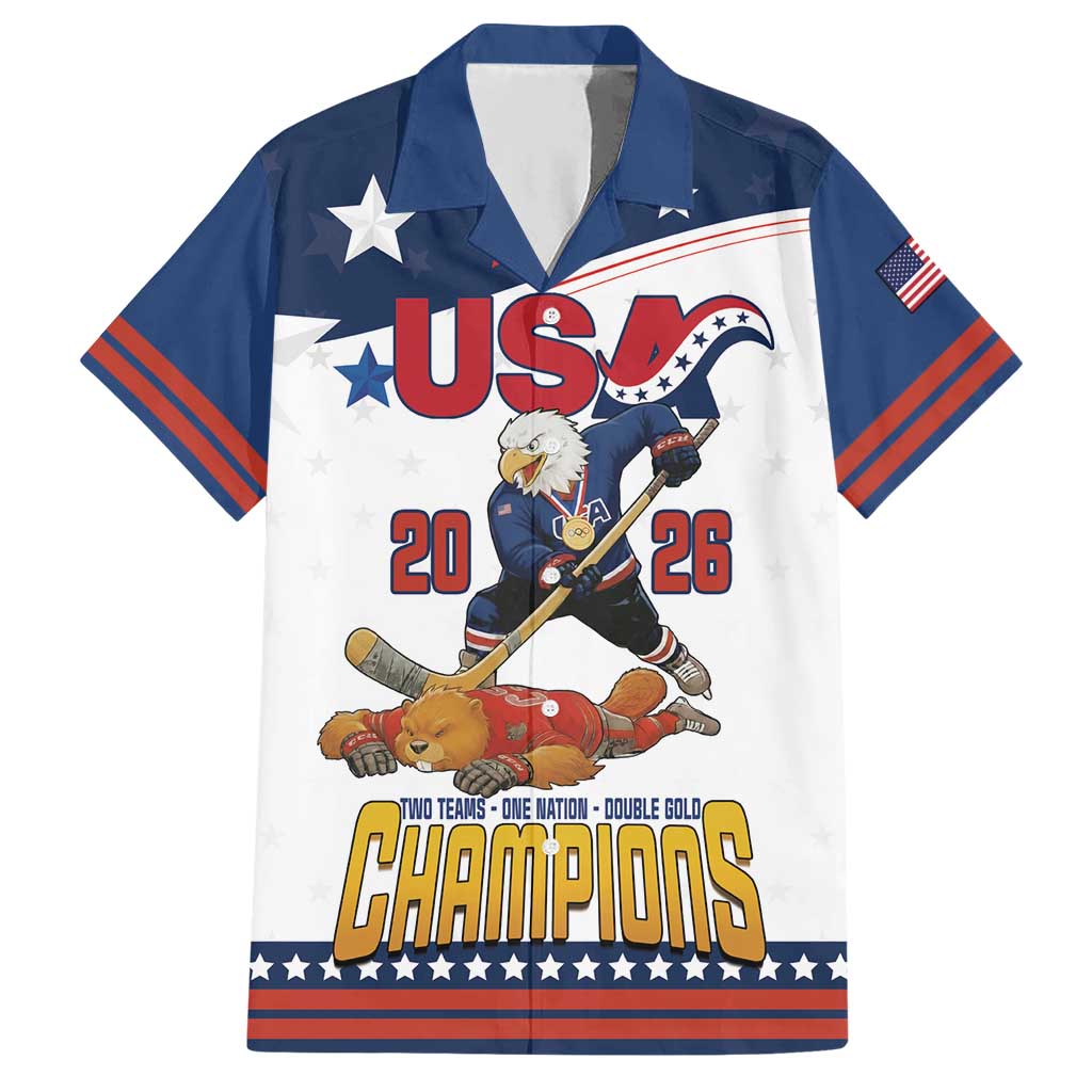 Custom USA Ice Hockey Champions 2026 Hawaiian Shirt American Eagle Victory Hockey Pride