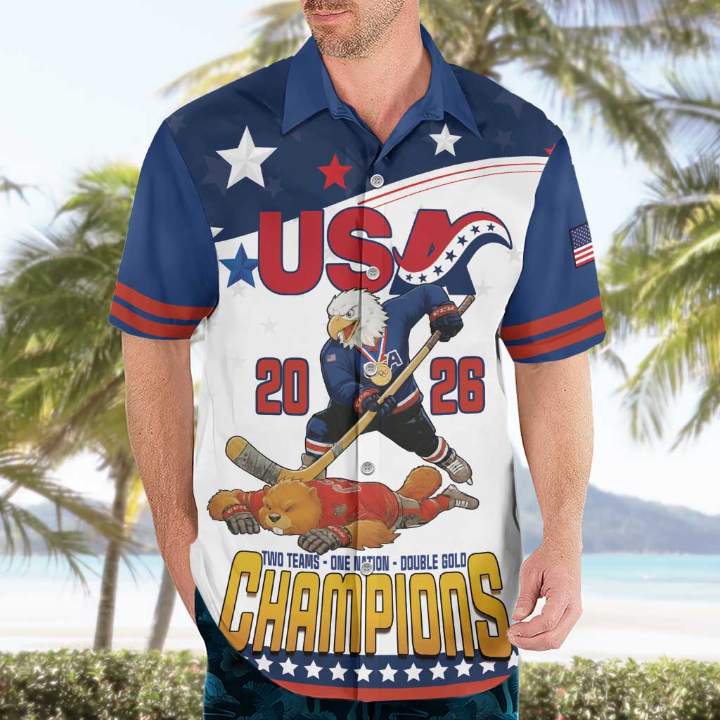 Custom USA Ice Hockey Champions 2026 Hawaiian Shirt American Eagle Victory Hockey Pride