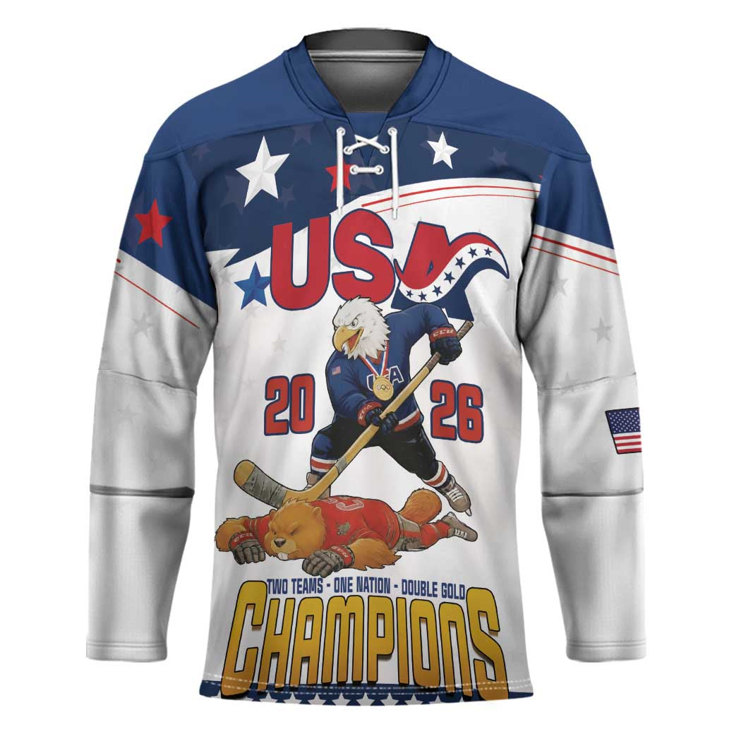 Custom USA Ice Hockey Champions 2026 Hockey Jersey American Eagle Victory Hockey Pride