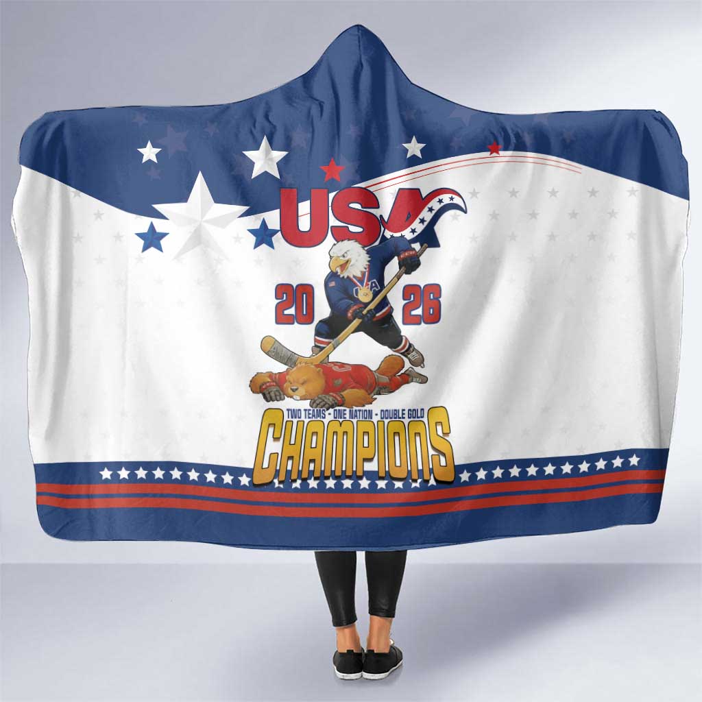 USA Ice Hockey Champions 2026 Hooded Blanket American Eagle Victory Hockey Pride