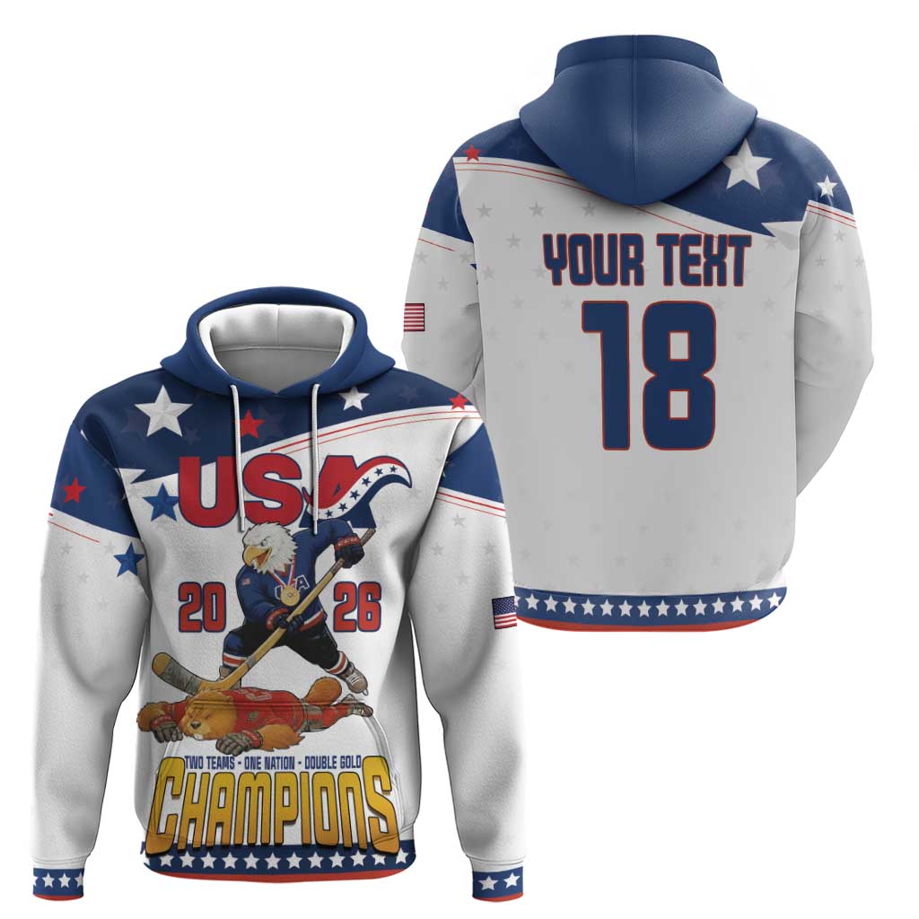 Custom USA Ice Hockey Champions 2026 Hoodie American Eagle Victory Hockey Pride