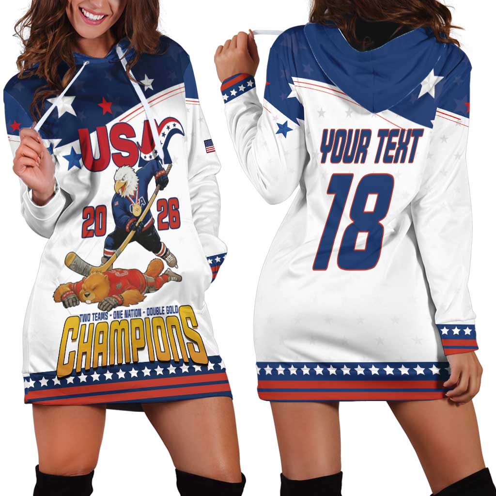 Custom USA Ice Hockey Champions 2026 Hoodie Dress American Eagle Victory Hockey Pride