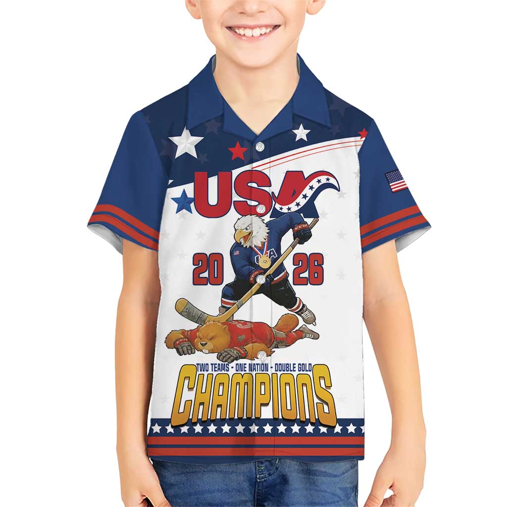 Custom USA Ice Hockey Champions 2026 Kid Hawaiian Shirt American Eagle Victory Hockey Pride
