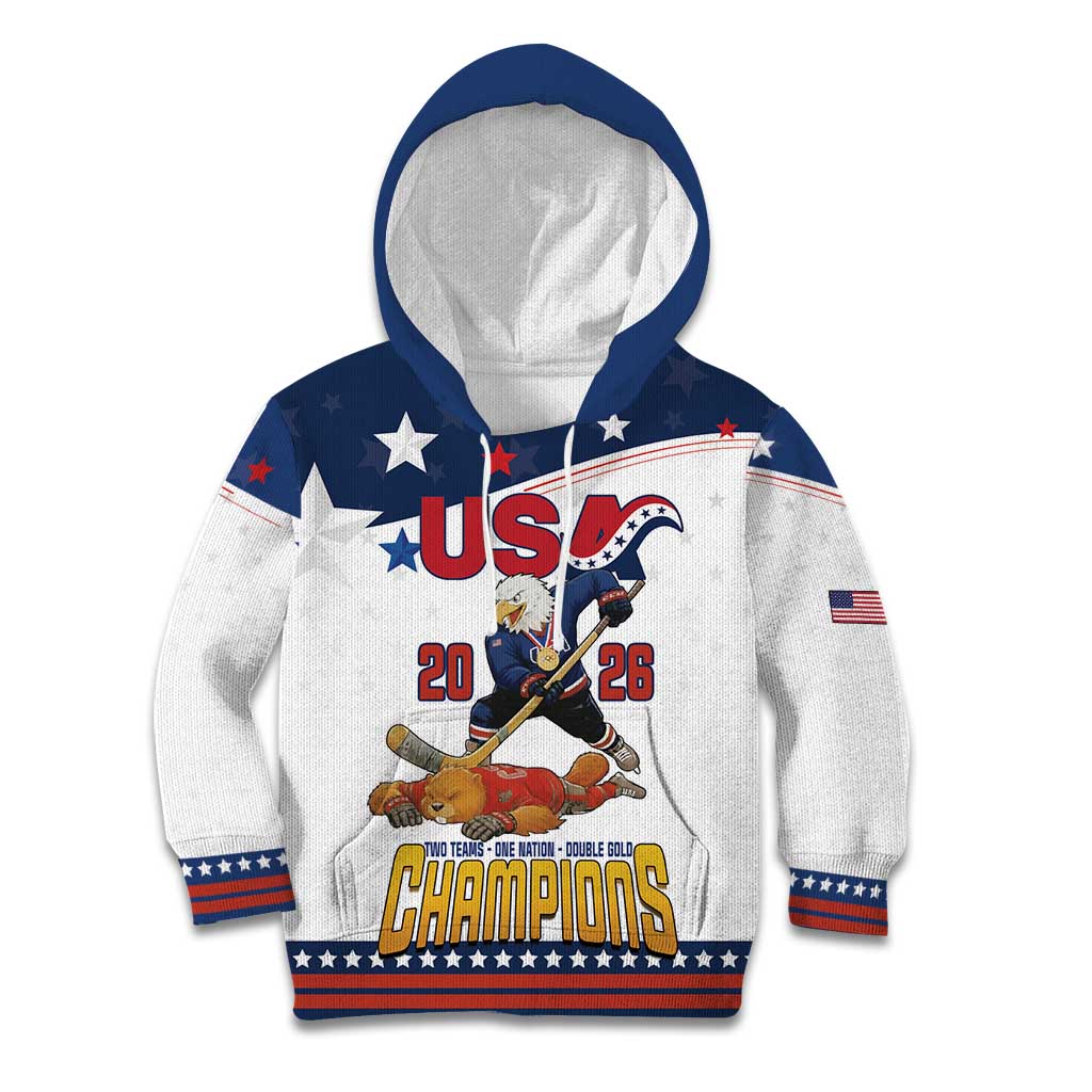 Custom USA Ice Hockey Champions 2026 Kid Hoodie American Eagle Victory Hockey Pride