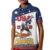 Custom USA Ice Hockey Champions 2026 Kid Polo Shirt American Eagle Victory Hockey Pride